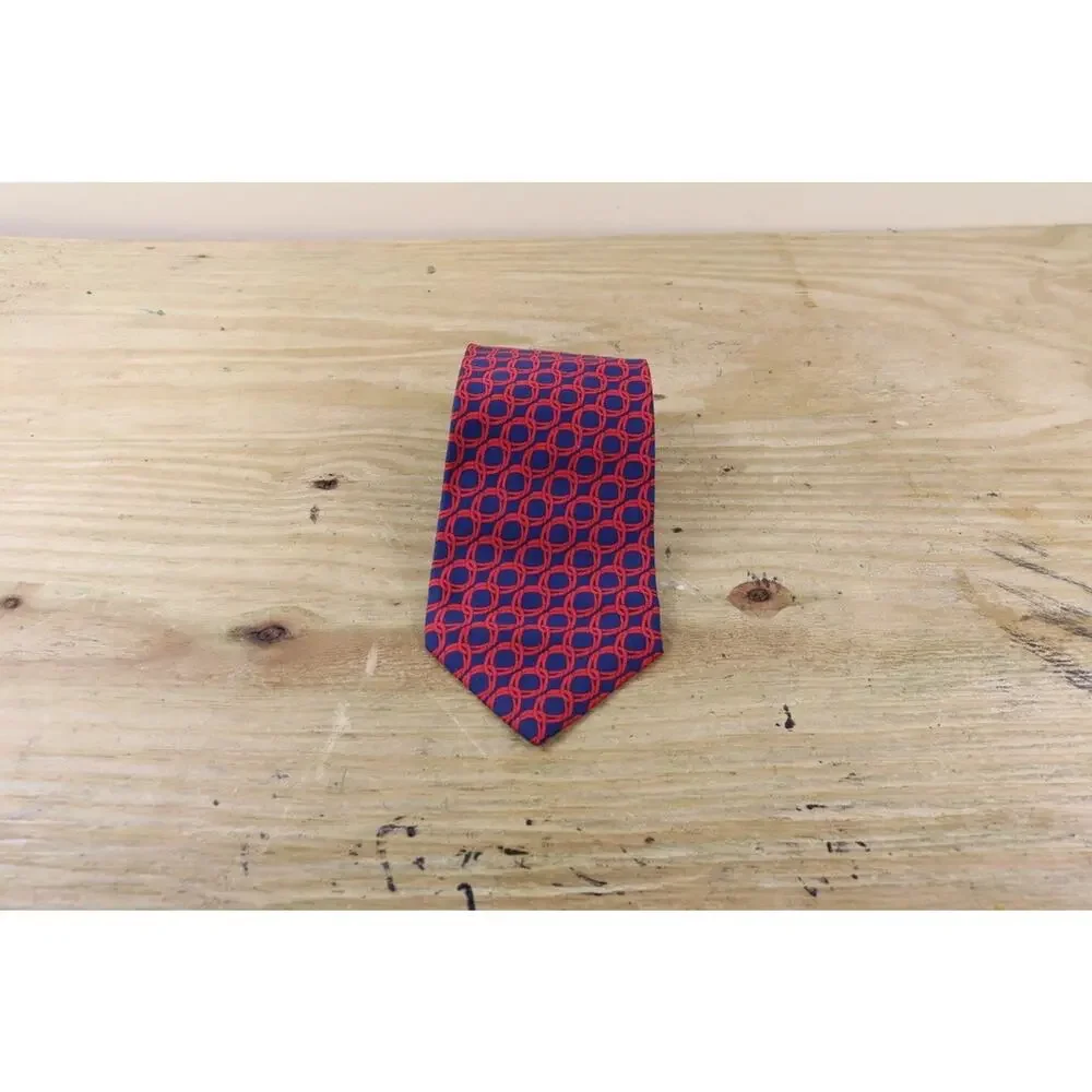 Gucci Silk Tie Mens Red Blue Chain Link Pattern Wide Italy Vintage NO BOX